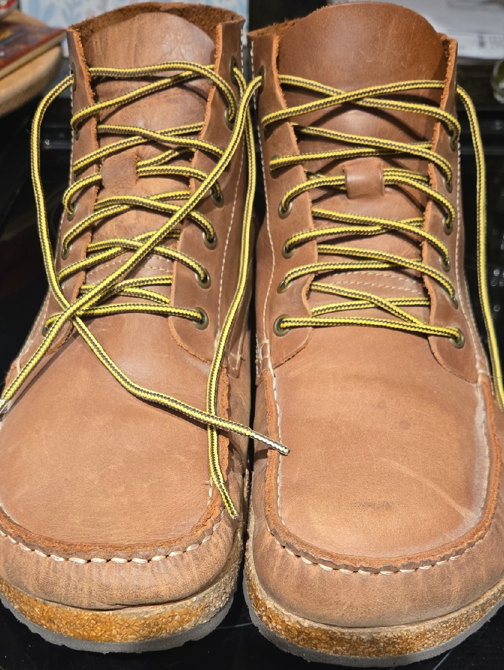 Birkenstock Brown Leather Chukka Boots with Yellow Laces
